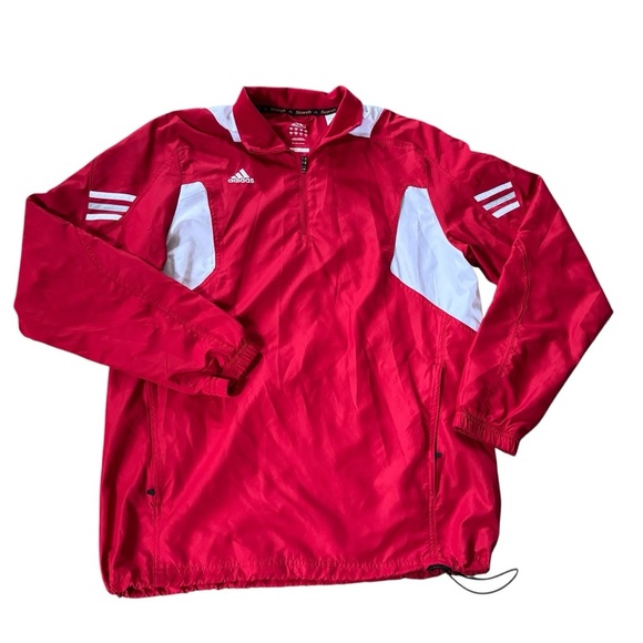 Adidas Scorch Climaproof 1/4 Zip Pullover Windbreaker Jacket Red White Small - Picture 1 of 6